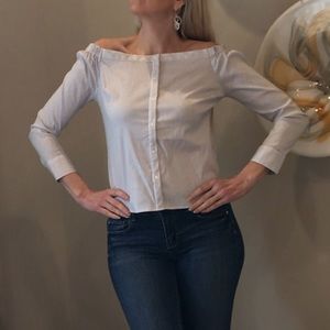 EXPRESS NEW CRISP TOP WHITE W/FINE NAVY PINSTRIPES